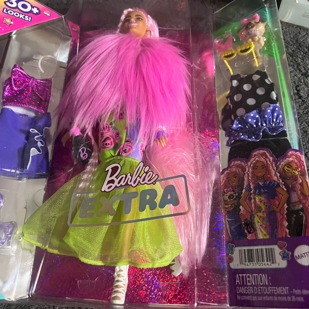 Barbie Extra Doll with Vibrant Pink and Neon Green Ensemble and accessories